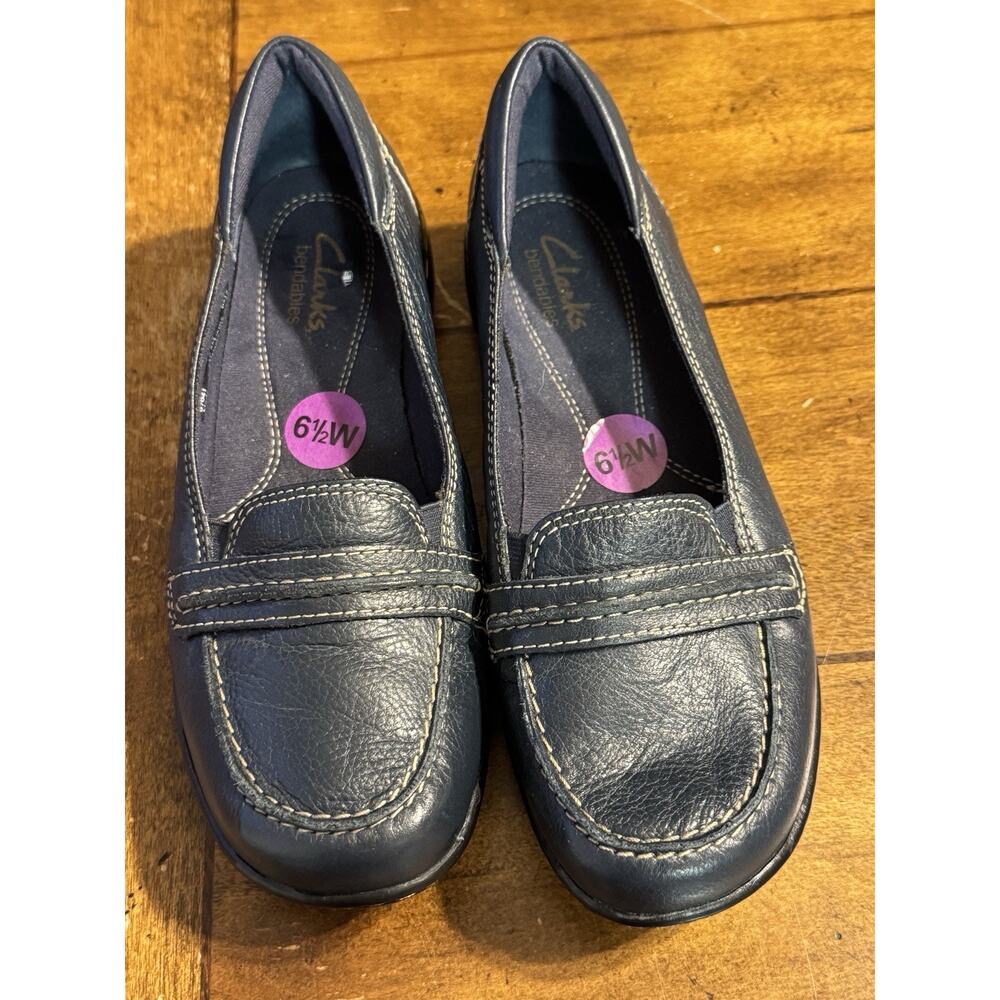 Clarks Bendables Loafers Flats Comfort Shoes Women Sz 6.5 W Blue Leather Slip On